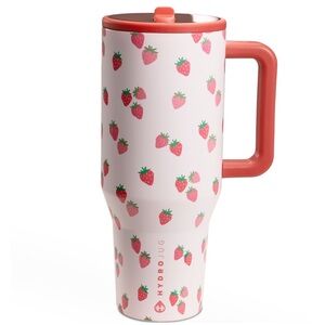 HydroJug Pink Strawberry Pattern Travel Mug with Handle 32oz